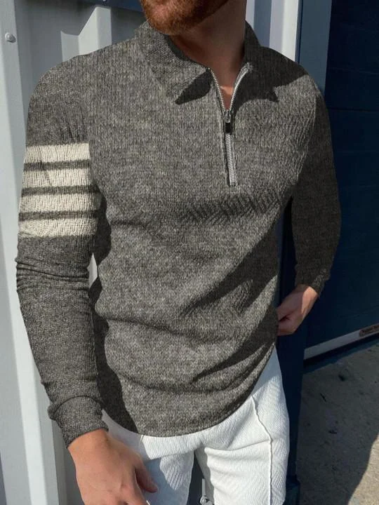 Men's Vintage Stripe Printed Casual Polo Shirt