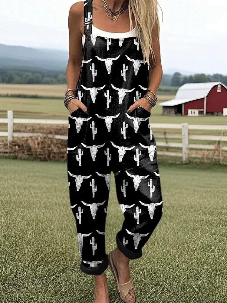 Women's Cowgirl Style Casual Wide Leg Jumpsuit