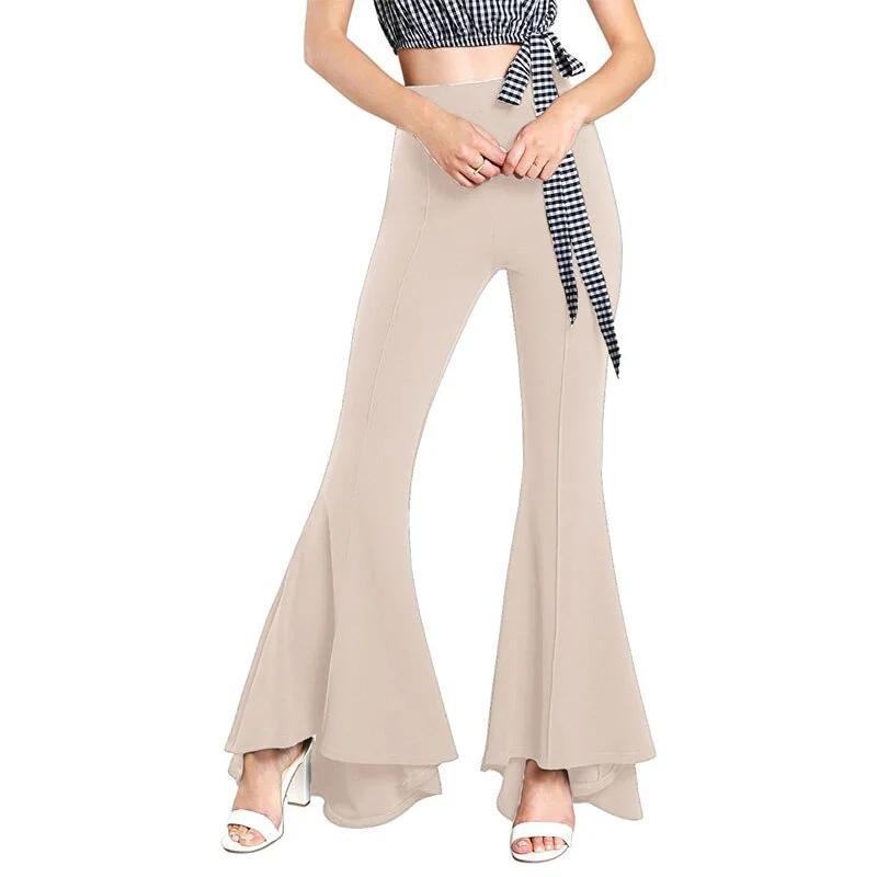 Sonicelife  Women Solid Casual Flare Pants Black High Waist Loose Long Trousers Navy Blue 2022 Fashion Lady Pleated Elastic Pants