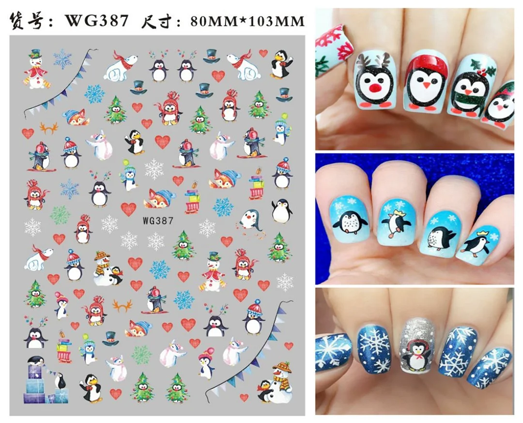 3D Christmas Autumn Winter Nail Sticker Santa Claus Elk Snowman Christmas Tree Star Deer Sliders Manicure Art Gel Polish Decals-Nail Inspo