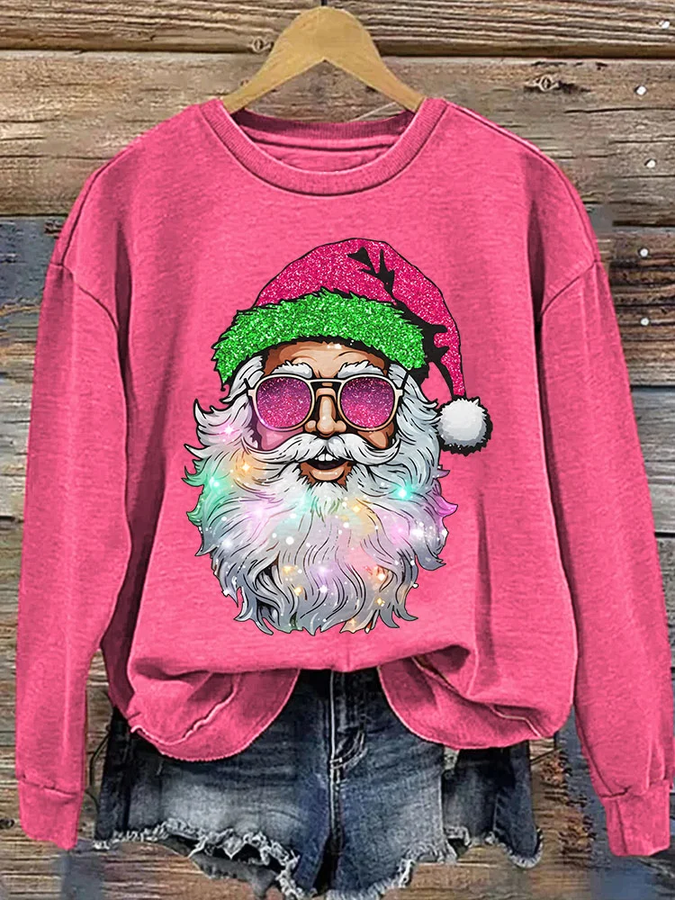 Comstylish Santa with Sunglasses Printed Christmas Casual Cozy Sweatshirt