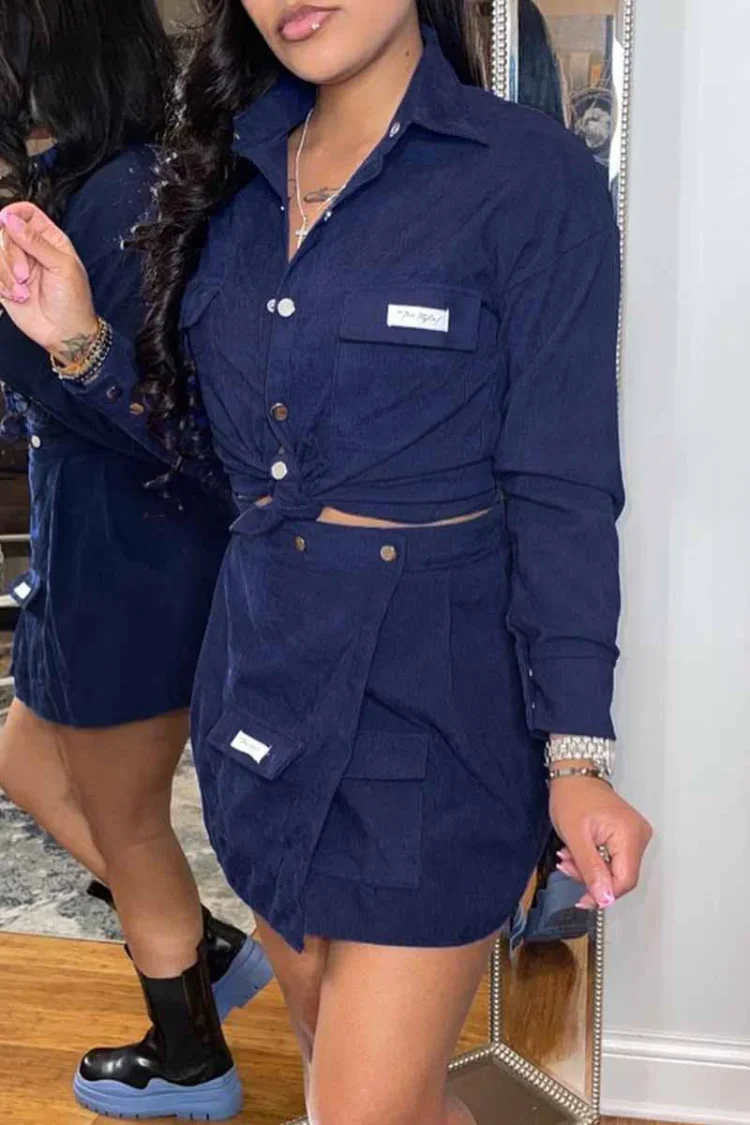 Fashion Casual Solid Patchwork Turndown Collar Long Sleeve Two Pieces