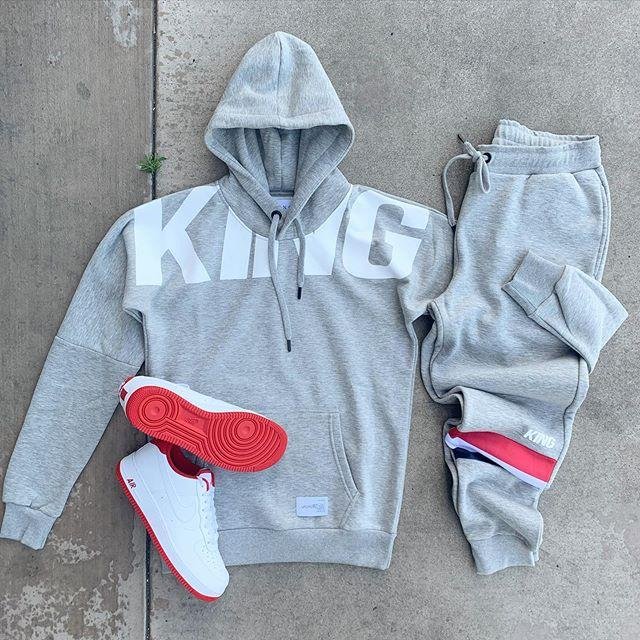 KING print grey fashion hoodie set