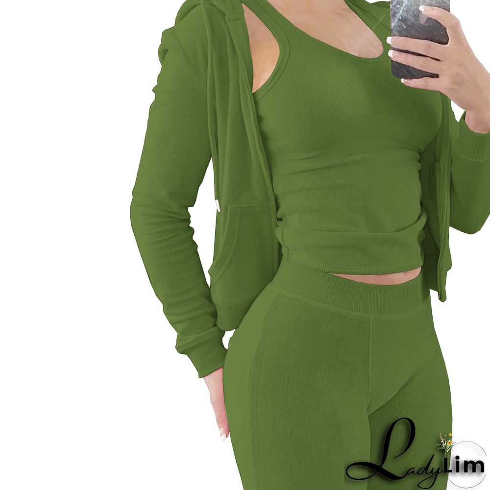 Women's Autumn/Winter Fleece Vest Hooded Three-Piece
