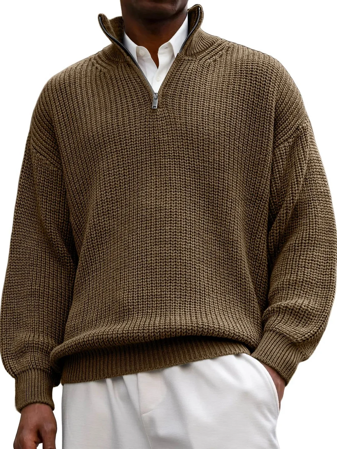 Nigikala Nigikala New Fashion Men's Sweater Casual Long Sleeve Half Zipper Collar Polo Shirt Top Men