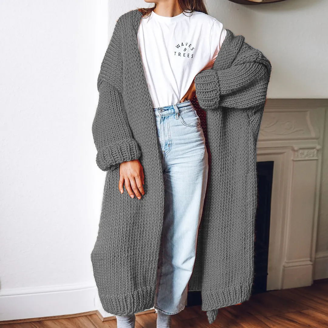 Casual Loose Long Thick Placket Sweater Cardigan