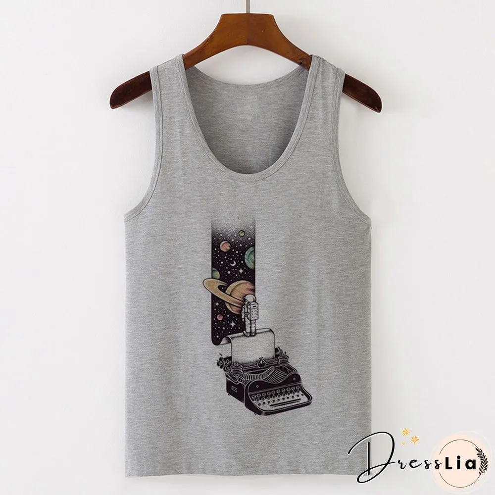Womens Sexy Vest Tank Tops T-Shirt Summer Camisole Universe Print Fashion Streetwear