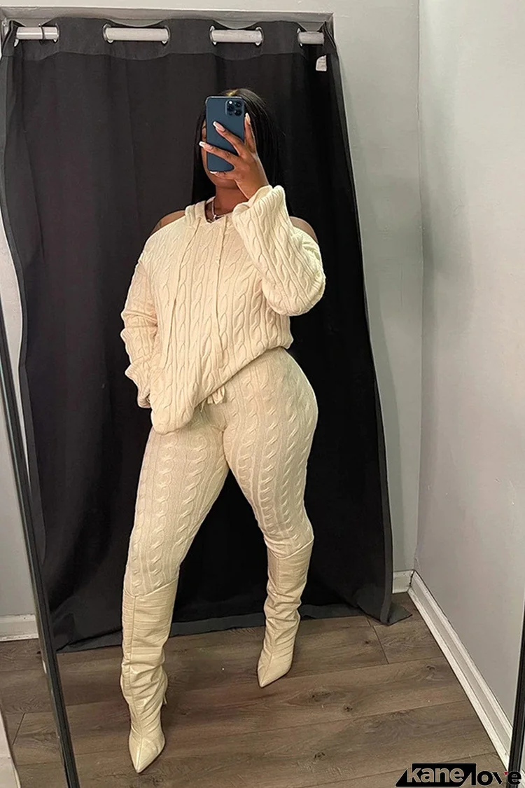 Off Shoulder Knitted Hoodie Suits