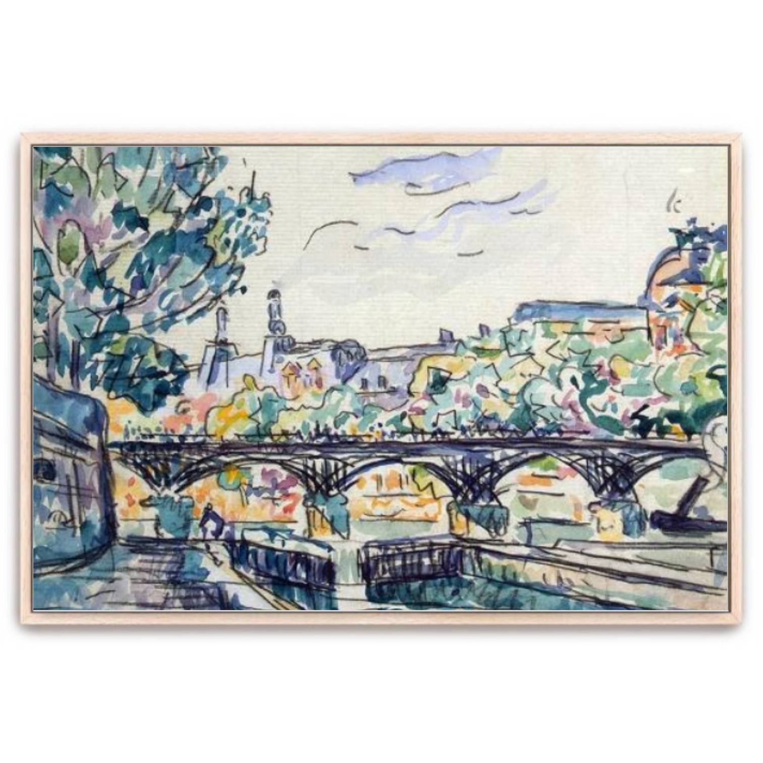Bank of the Seine Near the Pont Des Arts with a View of the Louvre, Early 20th Century- Works with frames