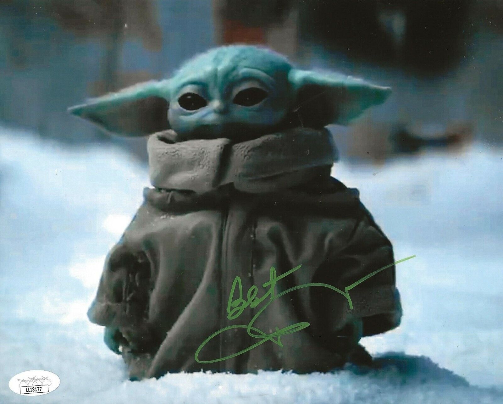 John Rosengrant signed The Mandalorian Baby Yoda 8x10 Photo Poster painting autographed JSA