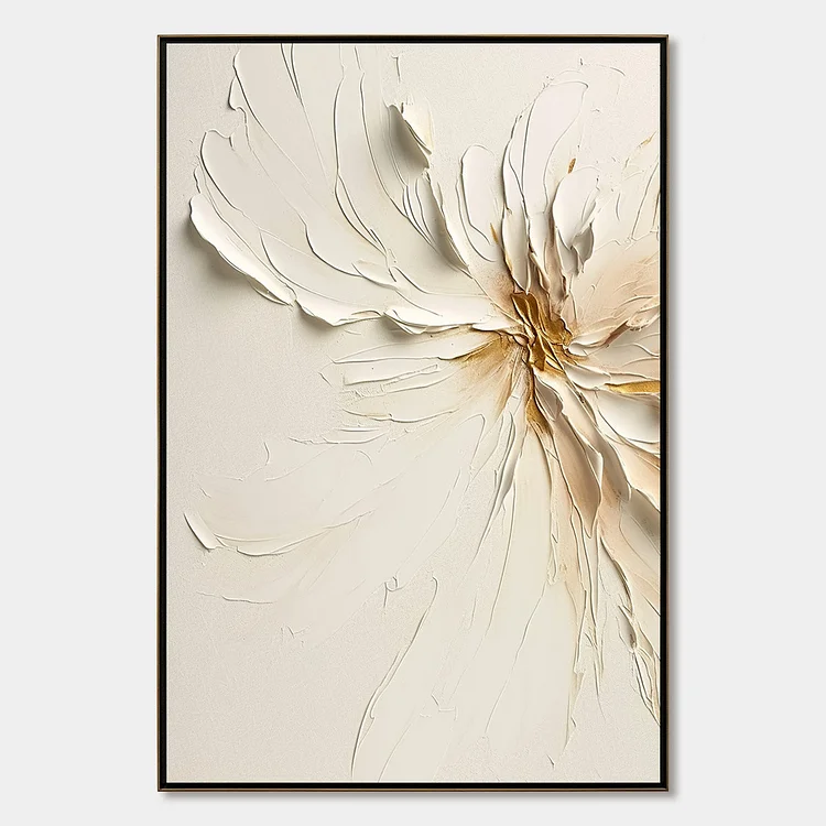 GOLDEN HEART: Textured Impasto Abstract Floral Painting（Canvas painting）