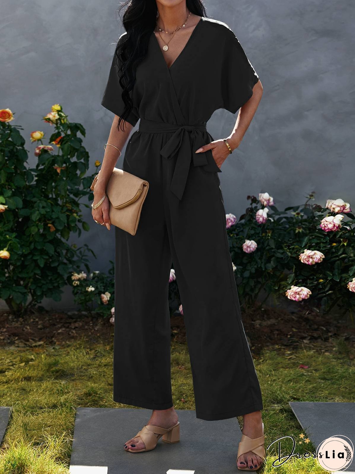 Tie Waist Solid Jumpsuit