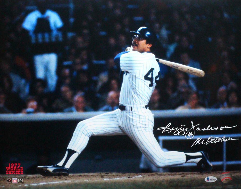 Reggie Jackson Signed NY Yankees 16x20 HM Color Photo Poster painting w/ Mr. October- Beckett