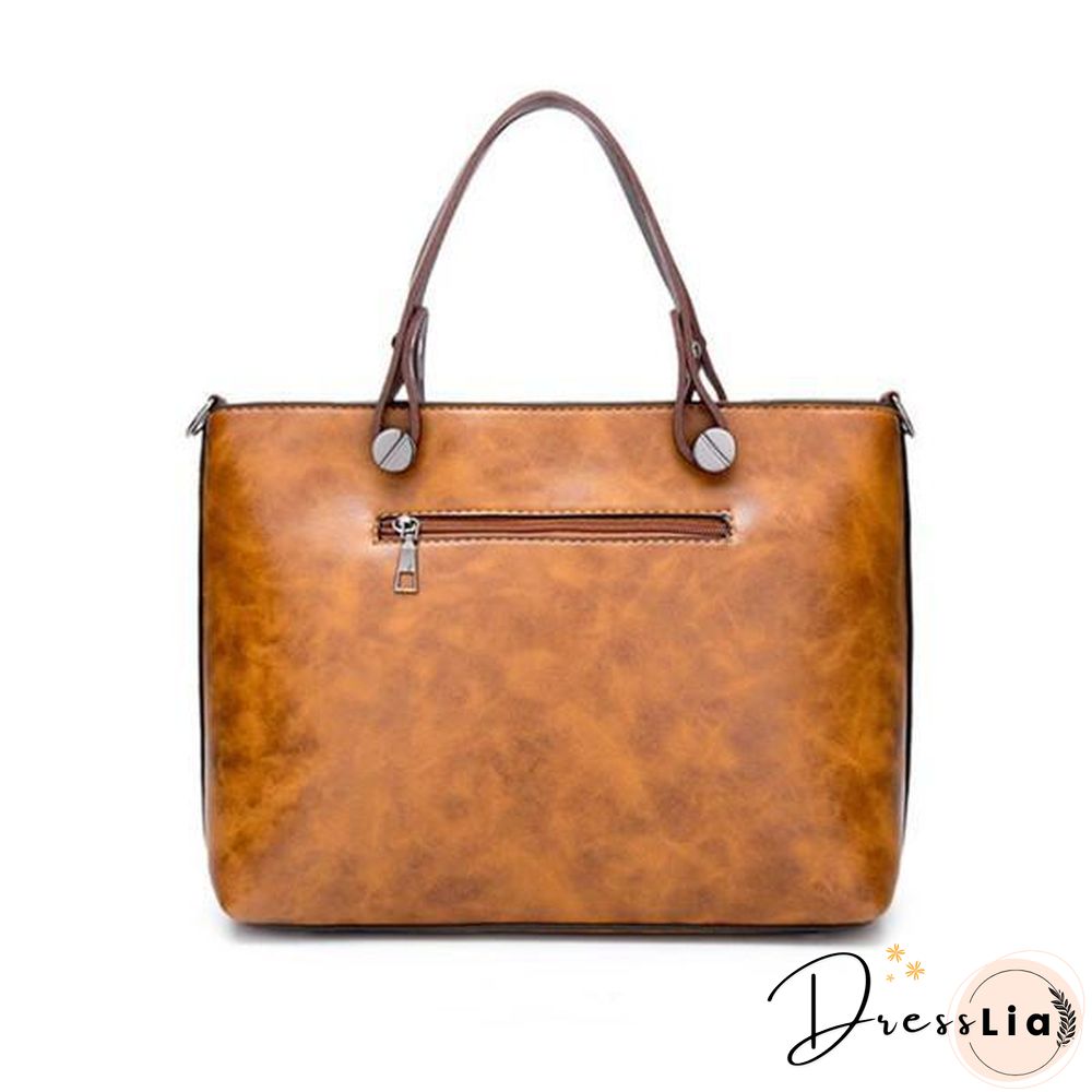 Women Oil Wax Leather Tote Bag Retro Shoulder Bags Handbags