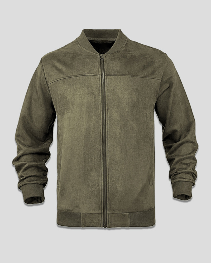 S-3XL Men's Suede Jacket Zip Long Sleeve Cardigan Jacket
