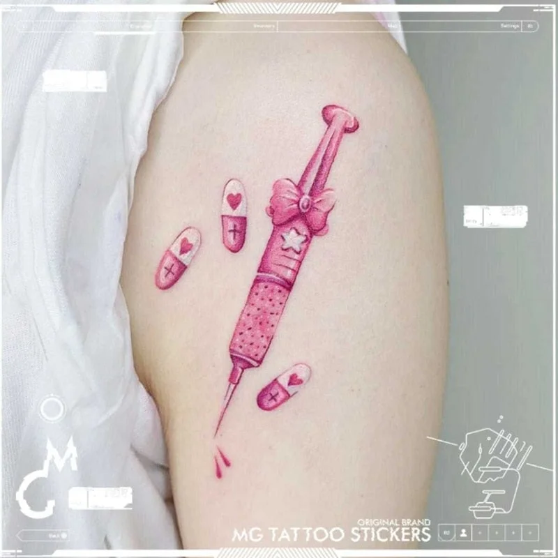 New Girl Gun Combination Pink Tattoo Stickers Female Love 4 Patterns Waterproof Large Fake Tattoo Arm Temporary Tattoo Stickers