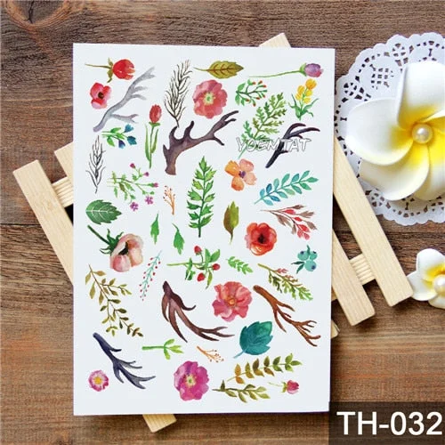 Waterproof Temporary Tattoo Stickers Rose Flowers Leaves Colorful Flash Tatto Sexy Arm Neck Body Art Fake Tattoos For Women Men