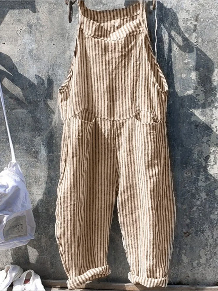 Stripe Front Pockets Wide Leg Jumpsuit shopify Stunahome.com