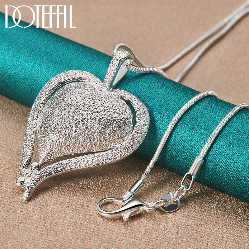 DOTEFFIL 925 Sterling Silver Heart Pendant Necklace 16-30 inch Snake Chain For Woman Jewelry