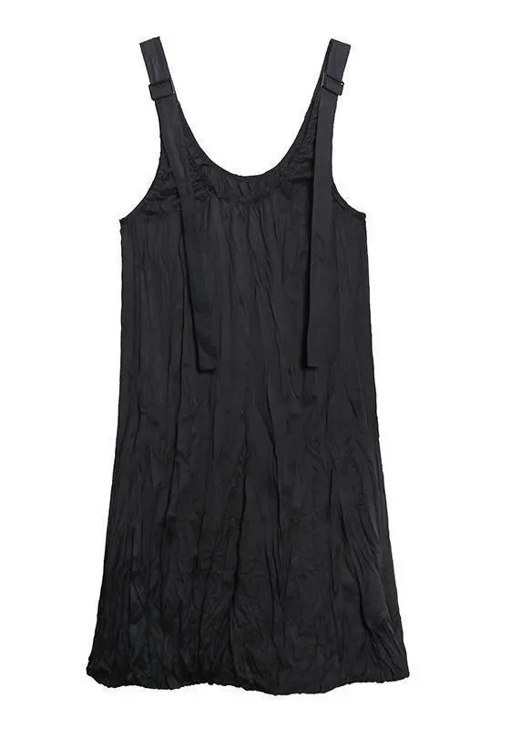 Style black cotton quilting dresses Spaghetti Strap Cinched long summer Dress