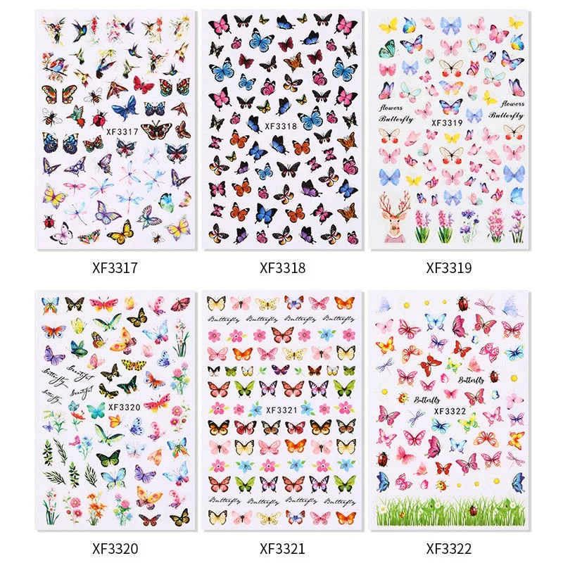 12PCS/3pcs Holographic 3D Butterfly Snake Dragon Love Design Laser Nail Stickers Winter Nail Art Decoration Nail DIY Accessories-Nail Inspo