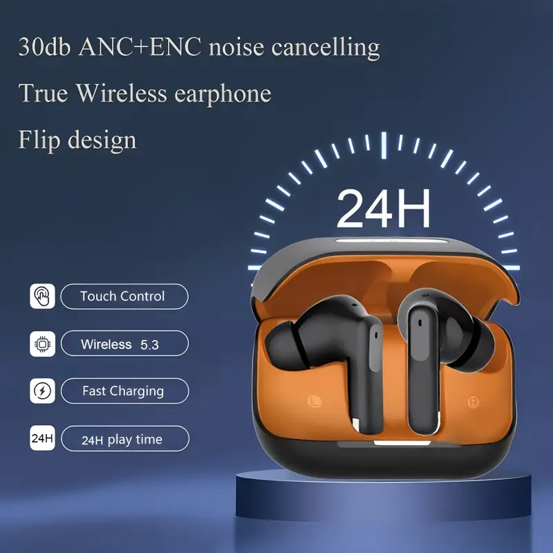 brand new tws active noise cancellation wireless sports earbuds with long touch control type c charging case sleek design for Product details 5