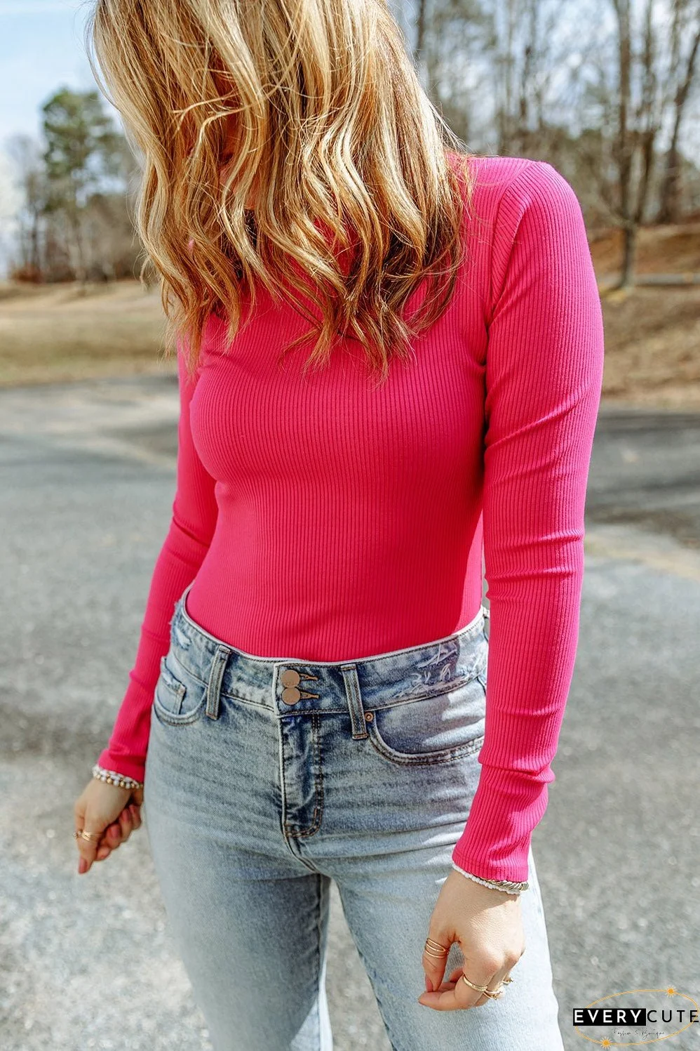 Ribbed Knit High Neck Top