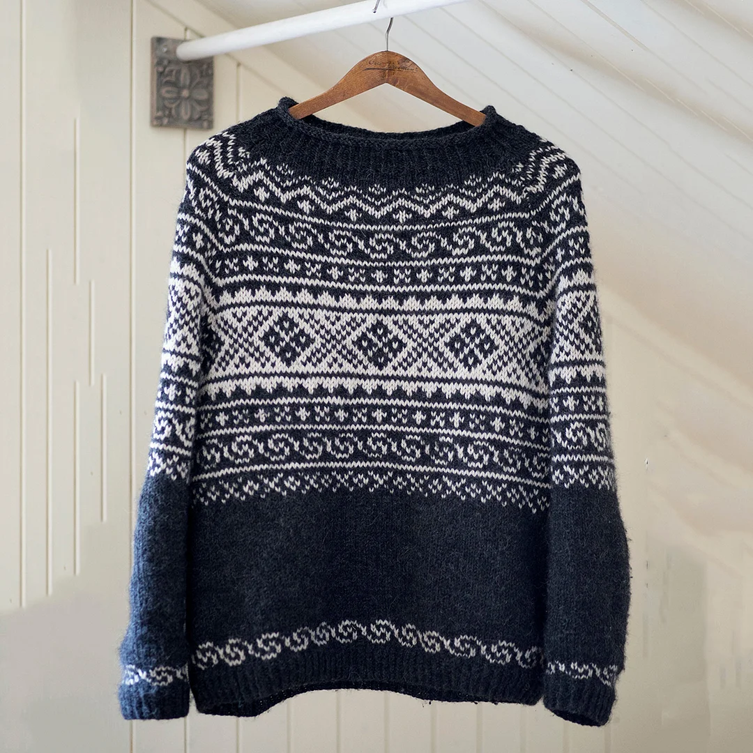 Vintage Beautiful Norwegian Setesdals Knit Jacquard Crew Neck Sweater（Unisex）