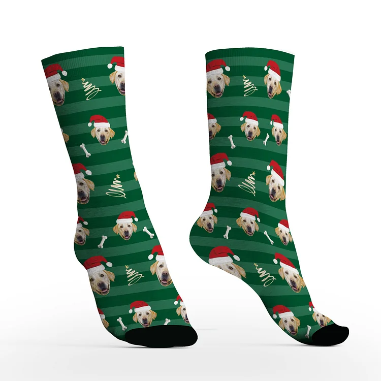 Custom Pet Face Christmas Stripe Socks with Photos