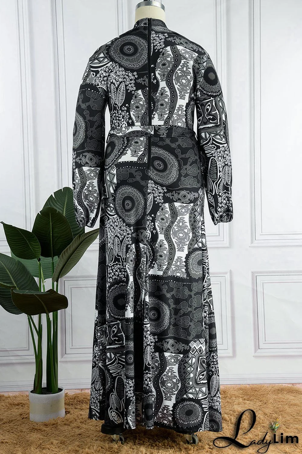 Black Fashion Casual Print Patchwork O Neck Straight Plus Size Dresses