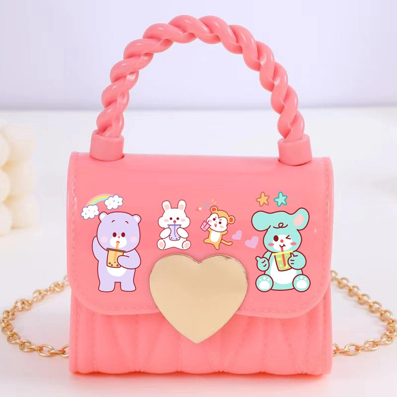 Kid’S Small PVC Cartoon Solid Color Cute Square Flip Cover Crossbody Bag
