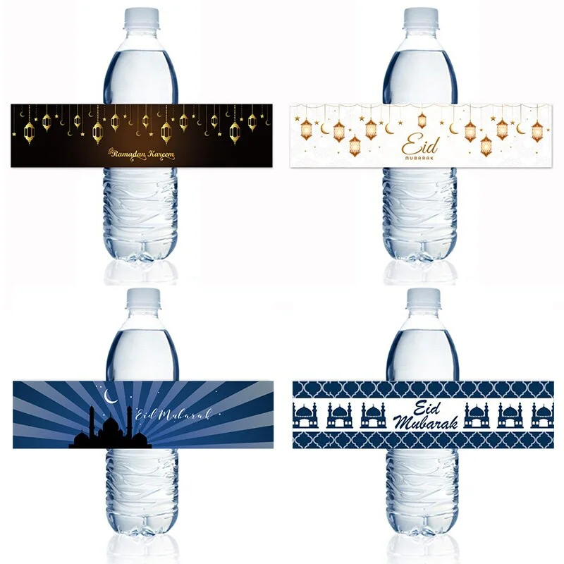 10/20pcs Eid Mubarak Bottle Labels Wrapper Adhesive Stickers Ramadan Muslim Islamic Festival Party DIY Decorations Eid al-fitr