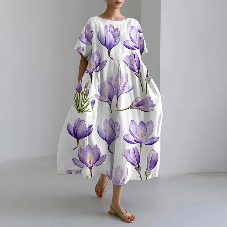 VChics Women's Purple Floral Print Casual Dress