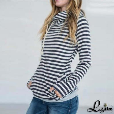 Shiying Striped Hooded Sweater, Women's Autumn Fashion, Loose-Fit Long Sleeve Top