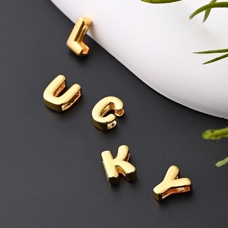 1 Pc/Package 9.5x6mm 9.5×7.5mm 9.5x8mm 7x2mm Copper 18K Gold Plated Letter Bubble Polished Beads