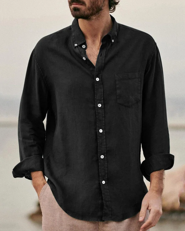 Suitmens Men's Cotton Linen Long Sleeve Shirt With Pockets 0191