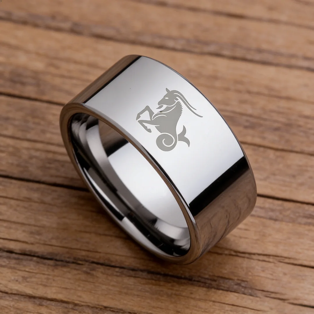 4MM 6MM 8MM 10MM Silver Flat Tungsten Carbide Rings Zodiac Capricorn Laser Mens Womens Wedding Bands Comfort Fit