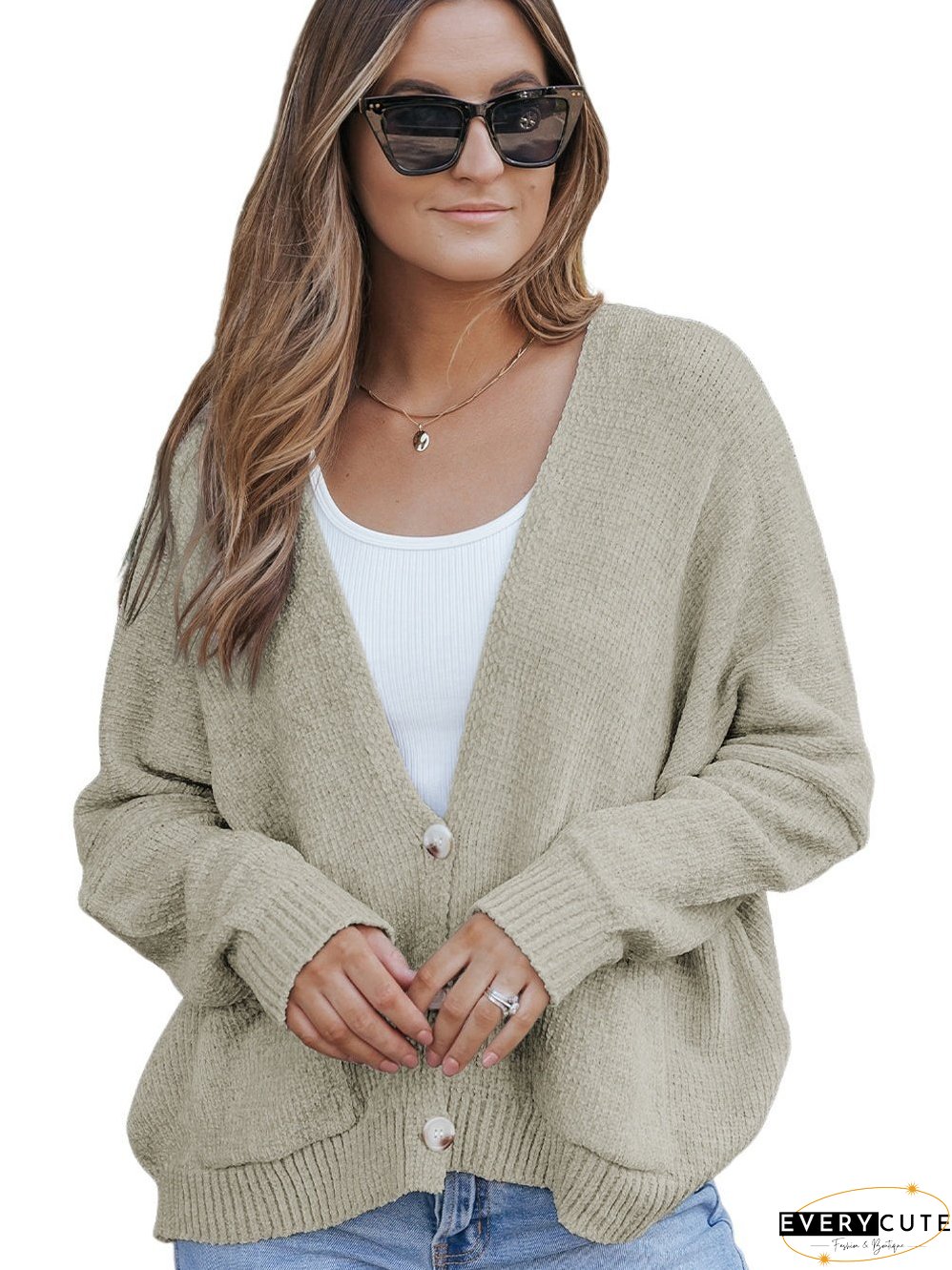 Solid Color Knit Cardigan