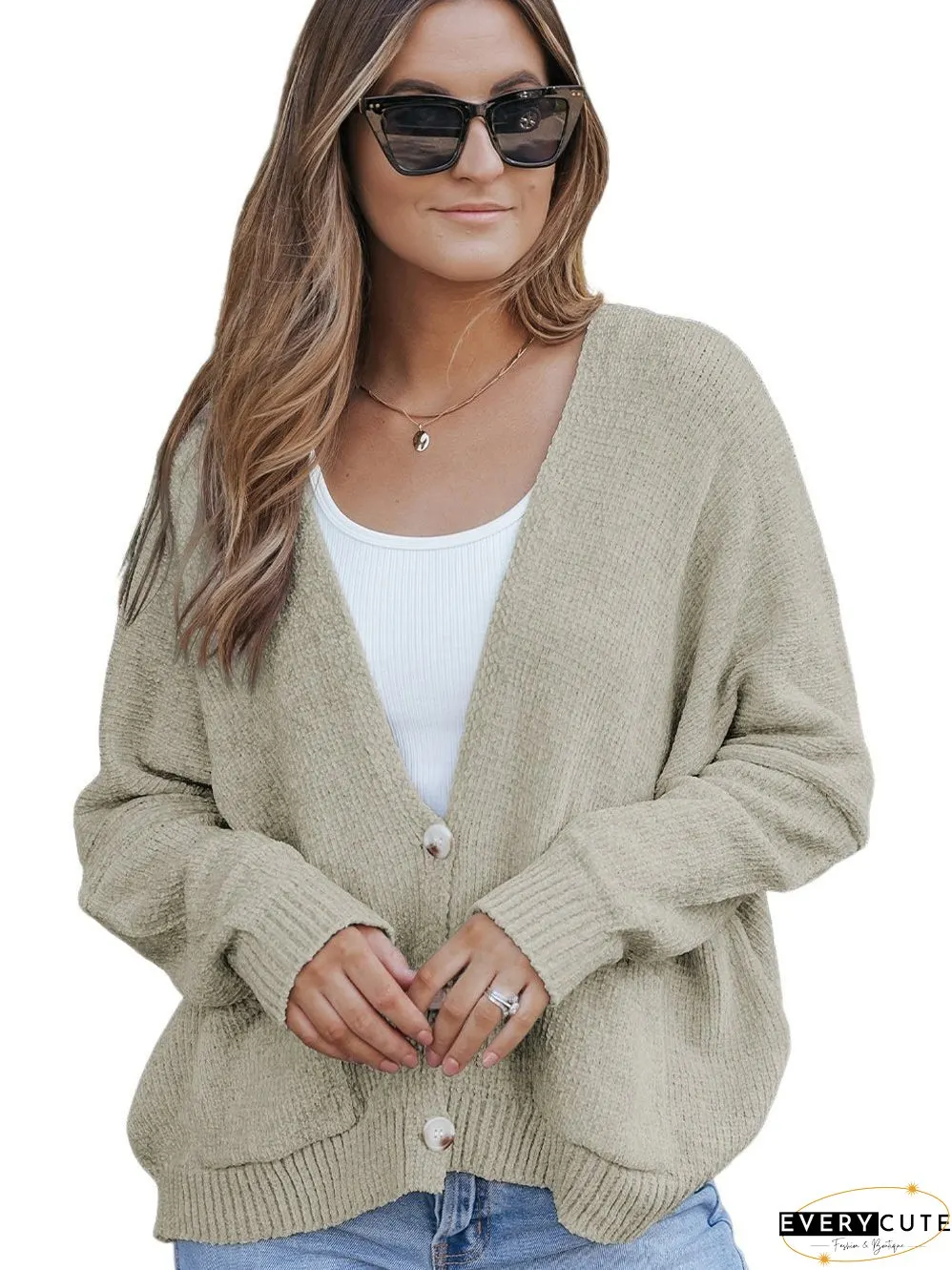 Solid Color Knit Cardigan