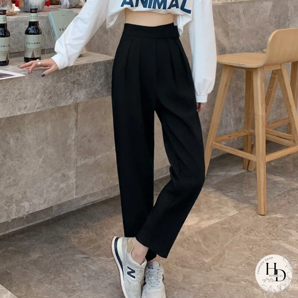 Fashion Velcro Office Lady Loose Harem Pants Summer High Waist Elegant Women Suit Pants Casual Chic Straight Ankle-length Pants