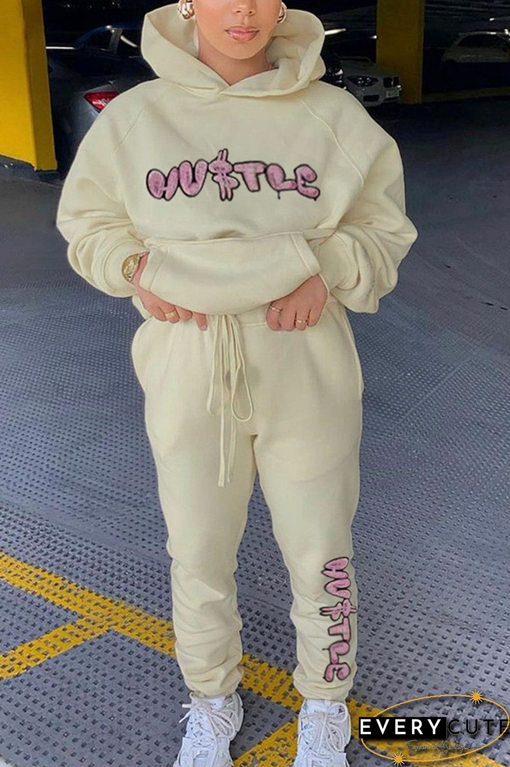 Fashion Casual Letter Print Letter Hooded Collar Long Sleeve Two Pieces