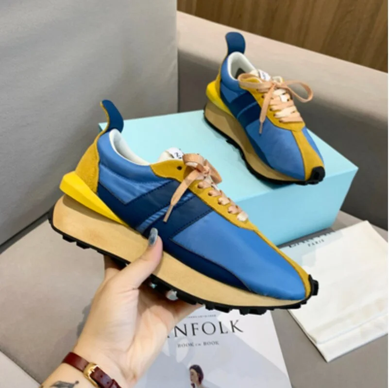New Platform Casual Running Shoes Women Flat Mixed Color Lace Up Patchwork Sneakers Outdoor Walk Tennis Shoes Zapatillas Mujer
