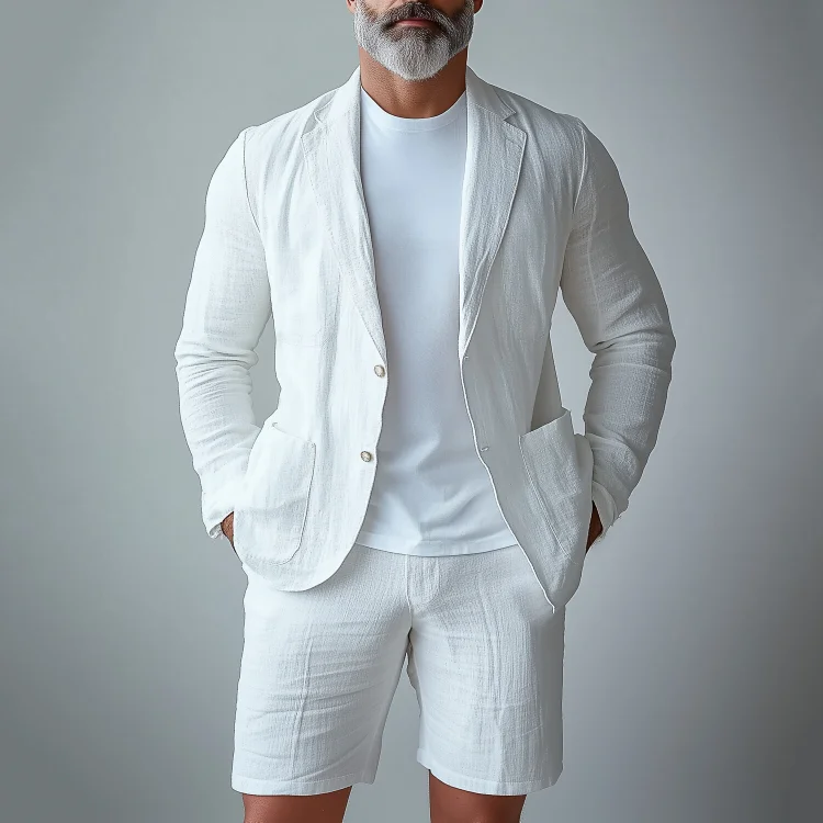 Men's Notch Lapel Button Blazer & Shorts 2Pcs Set