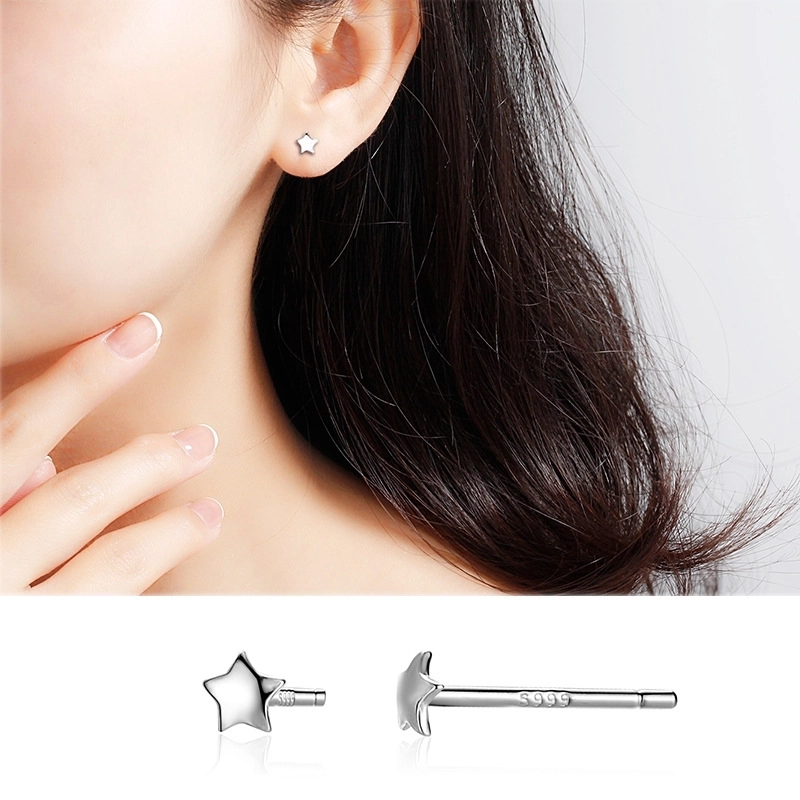 1 Pair 925 Sterling Silver Four Leaf Clover Star Lightning Ear Studs