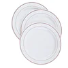 10 Pack | 10" Très Chic Rose Gold Rim White Plastic Dinner Plates, Disposable Party Plates