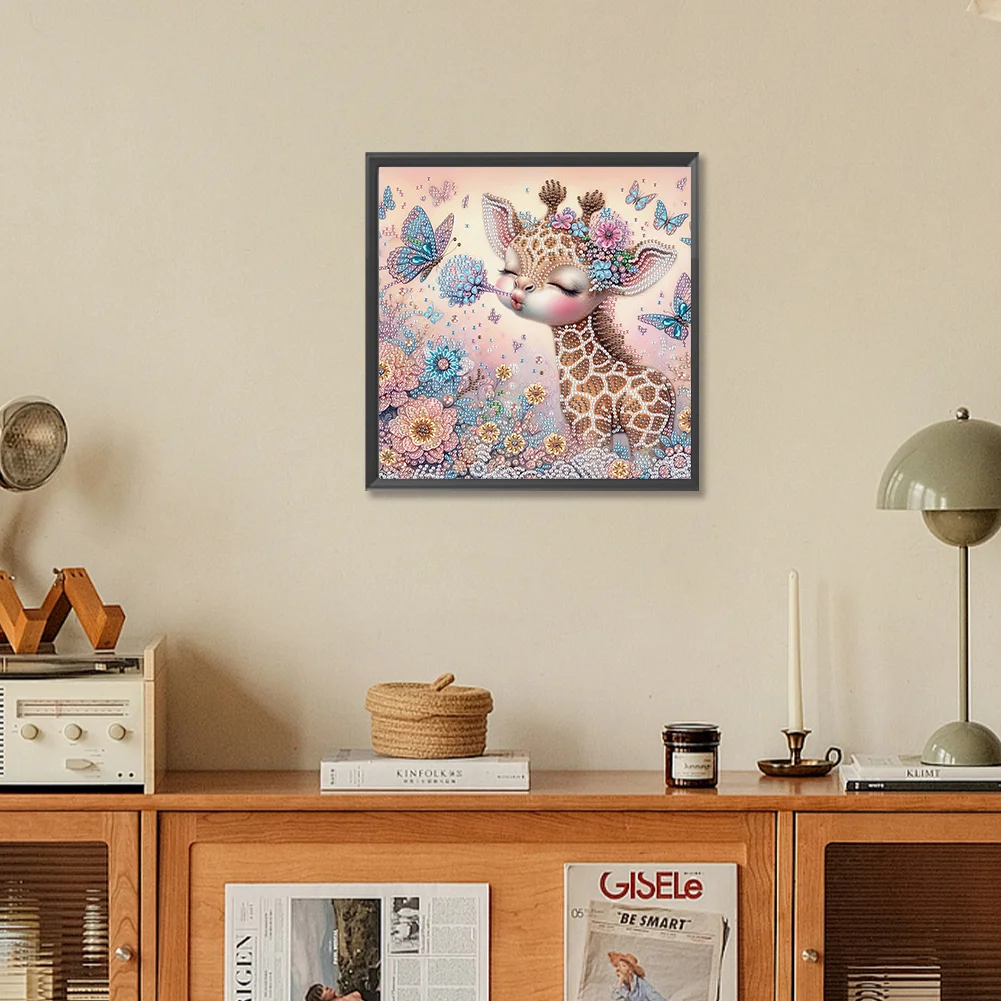 Diamond Painting - Partial Special Shaped Drill - Cute Flower Giraffe(Canvas|30*30cm)
