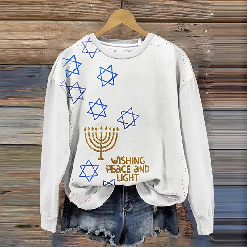 Women's Hanukkah Print Long Sleeve Casual Sweatshirt