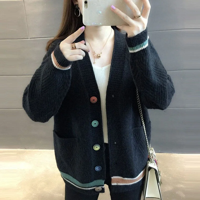New 2021 Autumn and Winter Women Sweater Casual Cardigan Korean Vintage V-neck Single-Breasted Knitted Cardigan Female 10910