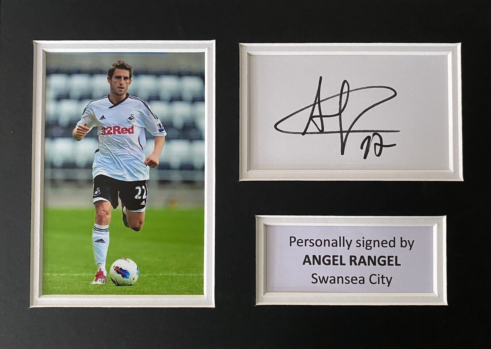 Angel Rangel Hand Signed White Card In A4 Swansea City Mount Display