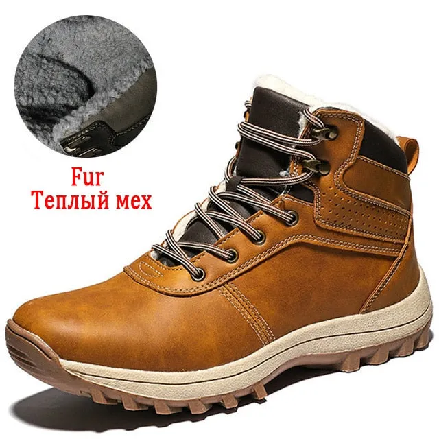 Brand Winter Men's Boots Snow Plush Warm Men's Snow Boots Leather Waterproof Men's Ankle Boots Handmade Mens Shoes Hot Sale
